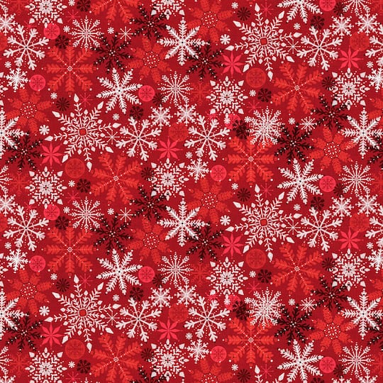 Michaels, Fabric Editions Red Snowflakes Cotton Fabric – Category: Christmas